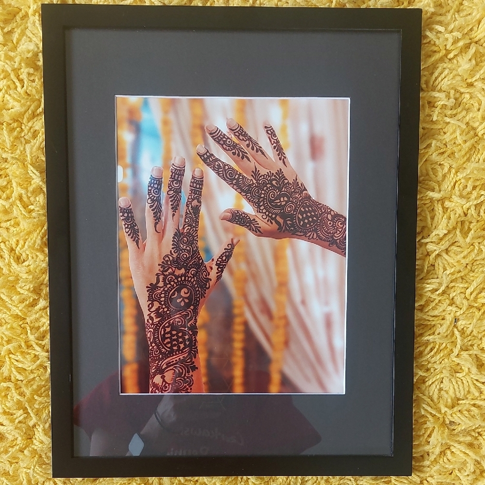 Original Desi Photography, Henna Hands Art In A Black Matted Frame